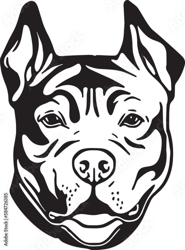 Pitbull dog face isolated on a white background, SVG, Vector, Illustration.	