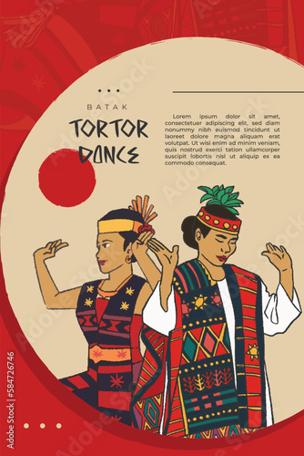 bataknese tortor dance hand drawn indonesian traditional dance for background photo