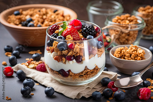 Power Breakfast: Homemade Granola with Greek Yogurt and Berries - Generative AI 