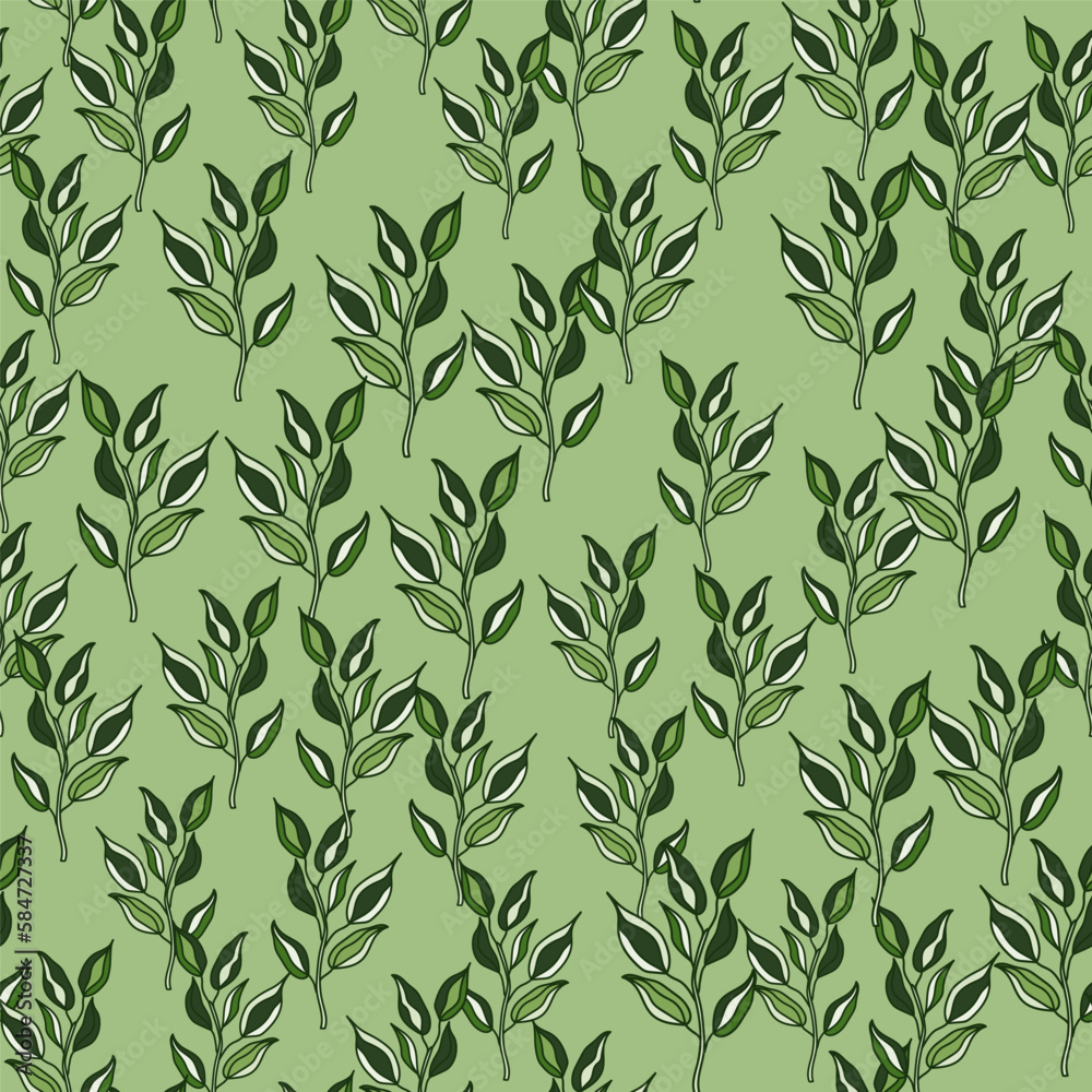 Seamless pattern branches with leaves. Organic background.