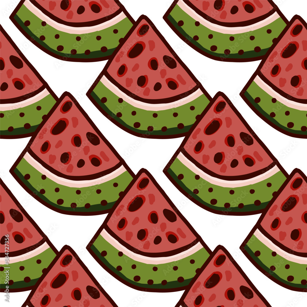 Hand drawn watermelon slices seamless pattern. Funny fruit backdrop. Hand drawn watermelon slices seamless pattern. Funny fruit backdrop.