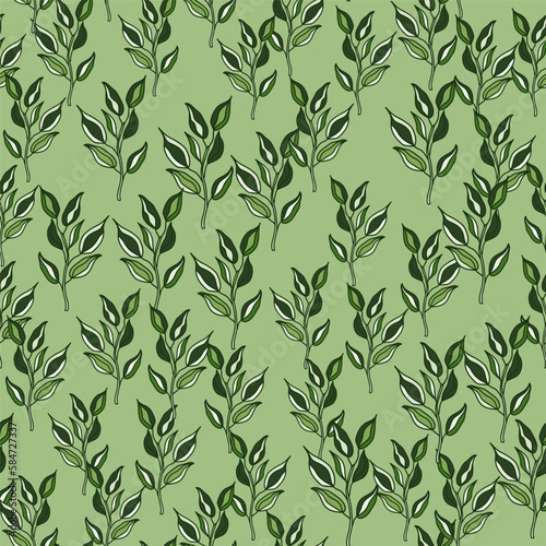 Seamless pattern branches with leaves. Organic background.