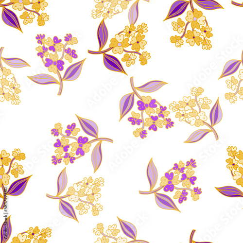 Seamless pattern with decorative flowers. Floral background. Cute plants endless backdrop.