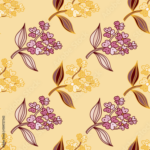 Seamless pattern with decorative flowers. Floral background. Cute plants endless backdrop.