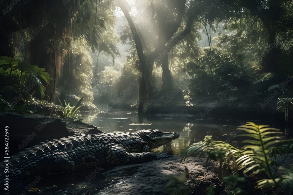 Nile Crocodile in the Amazon Rainforest Animal illustrations