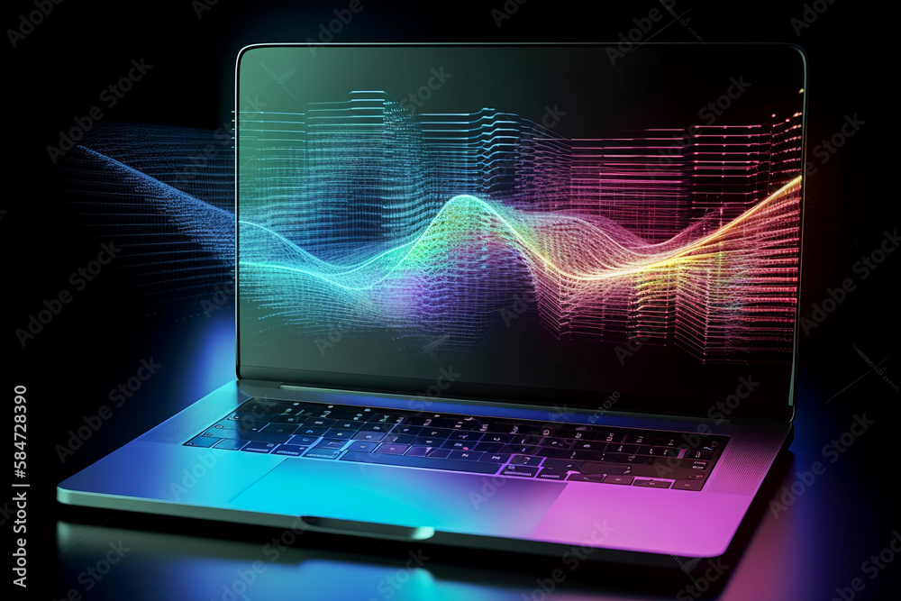 Laptop with colorful laser light wallpaper Laptop with colorful laser light wallpaper
