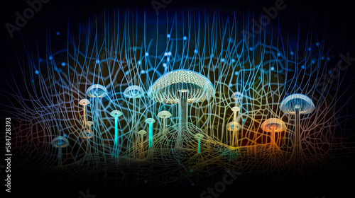 Neural Mushroom Network Drawing colorful