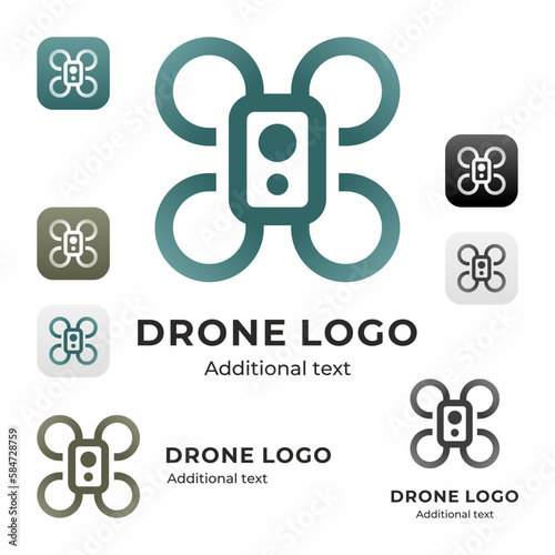 Drone quadrocopter logo and stylish modern icon set