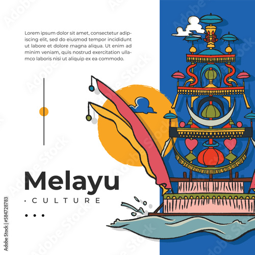 melayu culture muang jong sea alms ritual in bangka belitung hand drawn illustration