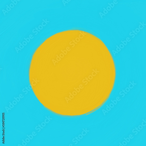 Oil paint yellow dot on cyan background with copy space, square ratio