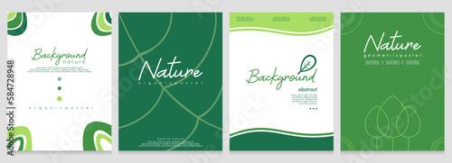 Nature Abstract Organic Geometric Background Leaf Tree Plant. Set of 4 modern simple background vector illustration flat style. Suitable for poster, cover, ads, social banner, or flyer