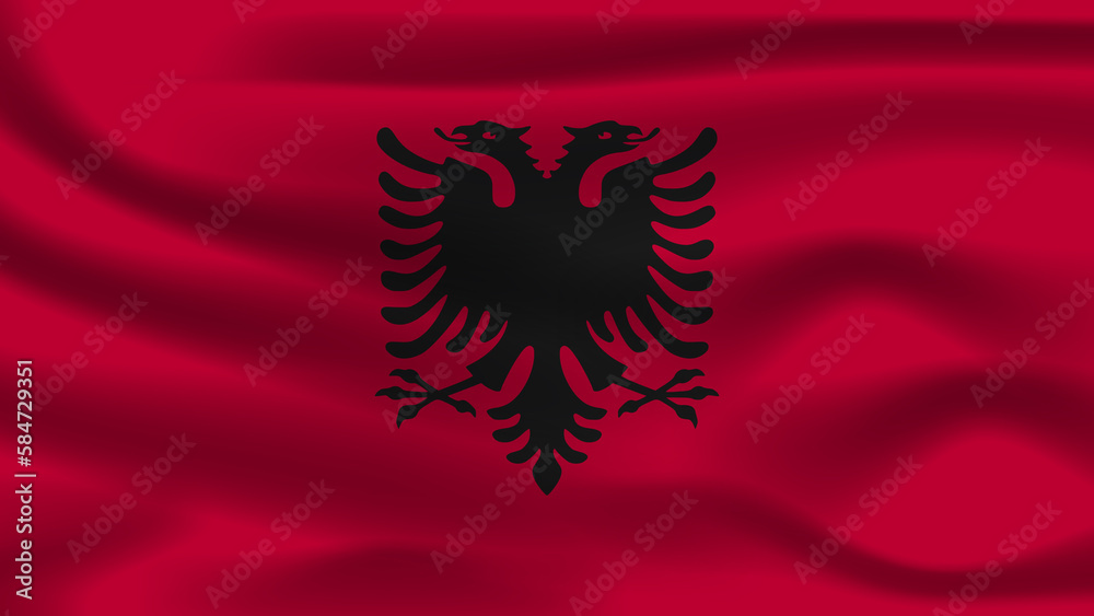Illustration concept independence symbol icon realistic waving flag 3d colorful of Albania Illustration concept independence symbol icon realistic waving flag 3d colorful of Albania