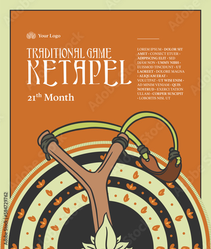Ketapel illustration with ethnic background. Hand drawn Indonesian traditional games Illustration. photo