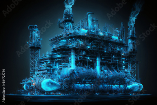 oil industry, blue hologram, Generative AI
