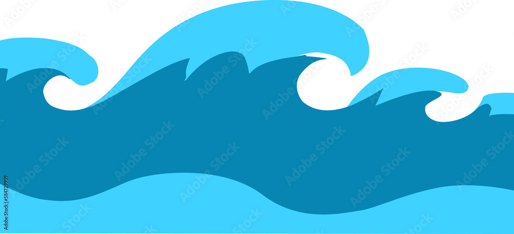 Ocean wave illustration flat design style. Blue ocean wave illustration.