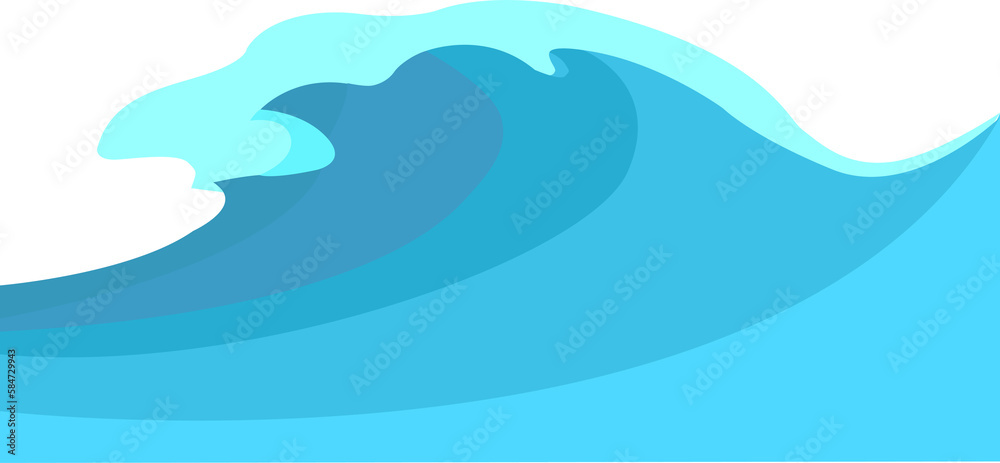 Fototapeta premium Ocean wave illustration flat design style. Blue ocean wave illustration.