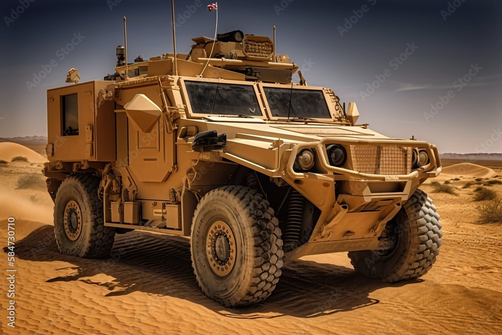 Military jeep close-up - desert, transport of soldiers created with Generative AI technology