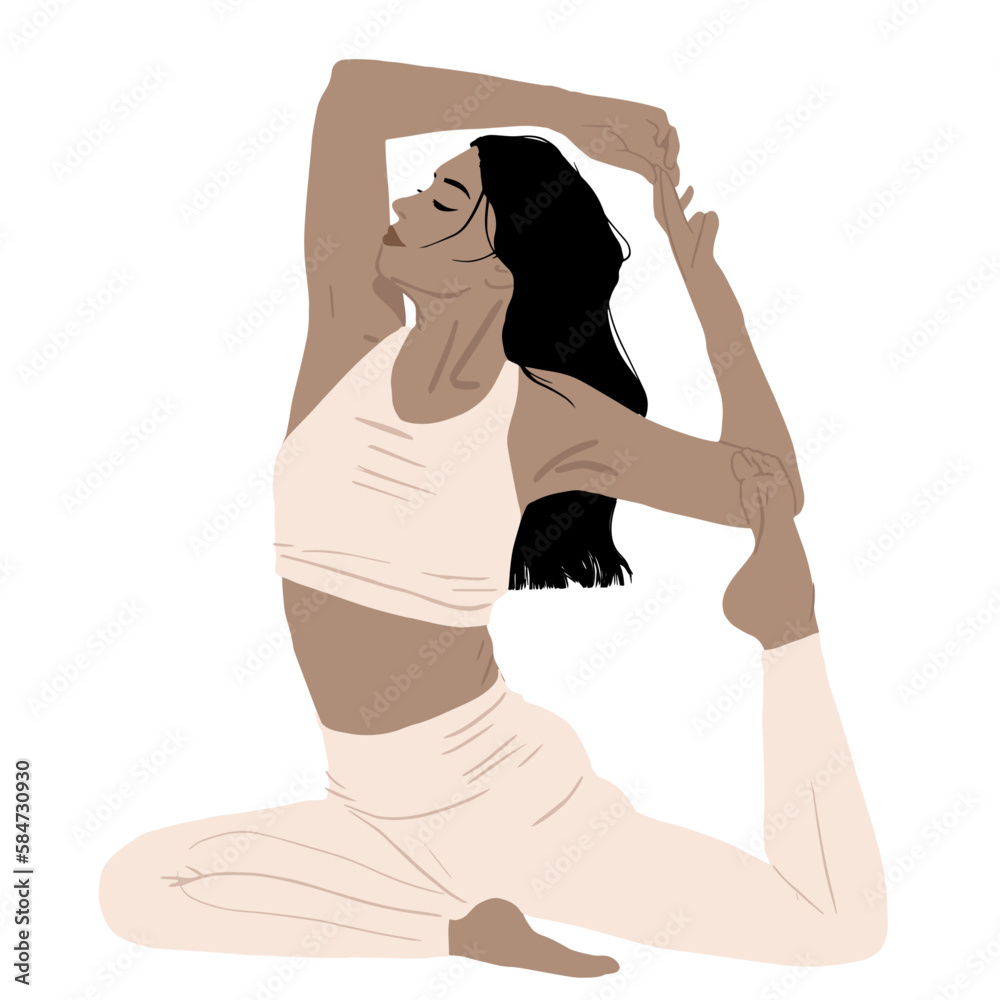 Mulher, yoga, vetor, ilustração, meditação, mística, feminina, saudável, academia, esporte, saúde, empoderamento, espiritualidade, fitness