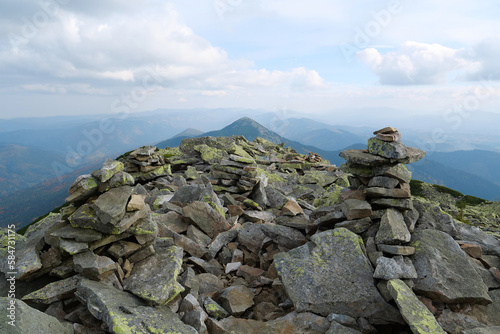 Stones covered with lichen in Gorgany - mountain range in Western Ukraine photo