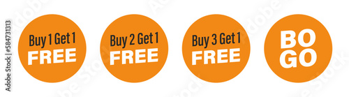 buy 1 get 1 free, bogo vector stickers, sale tag set photo