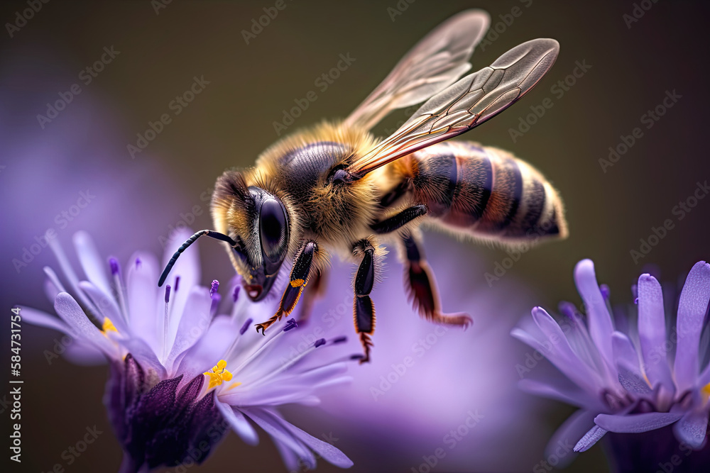 Honey Bee Pollinating Purple Flower - Generative AI
Honey Bee Pollinating Purple Flower - Generative AI