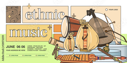 indonesian ethnic music instrumental hand drawn banner illustration