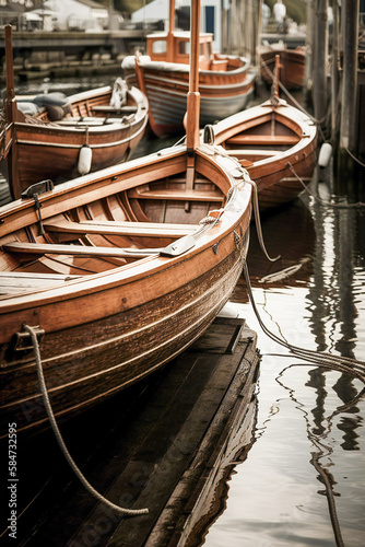 Old wooden boats in a harbor. Created with Generative AI technology. © Adrian Grosu
