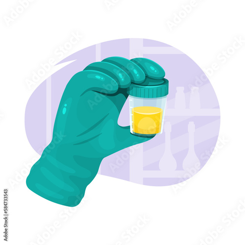 Urine test tube in hand isolated on white. Cartoon flat vector illustration