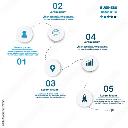 Business infographic abstract vector elements 5 options design for business or finance layout template Vector Stock Illustration.