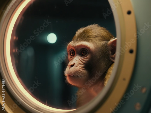 Monkey looking through window created with Generative AI