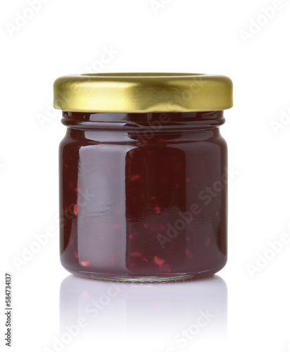 Front view of small blackberry jam jar