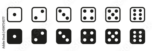 Game dice set icon vector. Traditional game die with marked with different numbers of dots or pips from 1 to 6.  Vector illustration.  