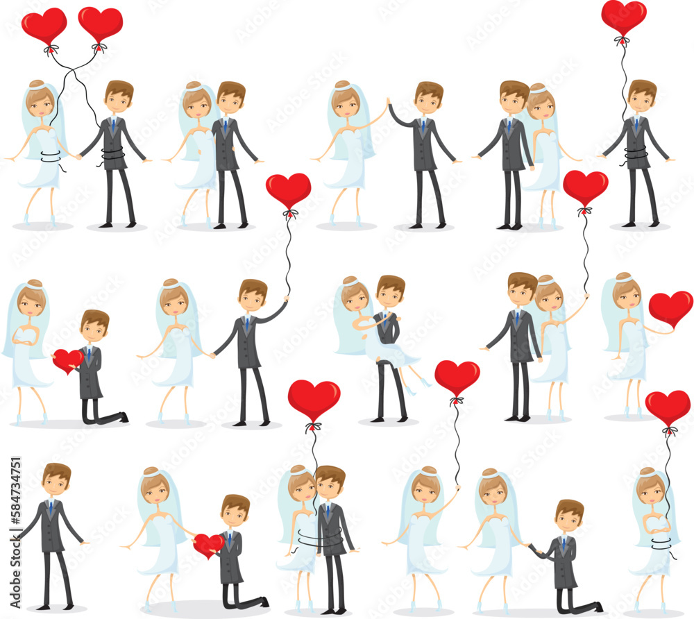 Wedding doodle couples in love. Vector illustration for greeting card, invitation and banner Wedding doodle couples in love. Vector illustration for greeting card, invitation and banner