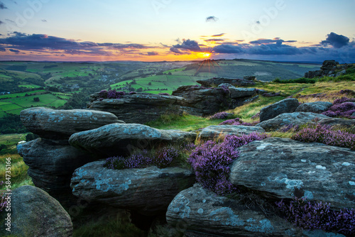 Sunset over Froggatt Edge in the  Peak District National Park, Derbyshire. photo