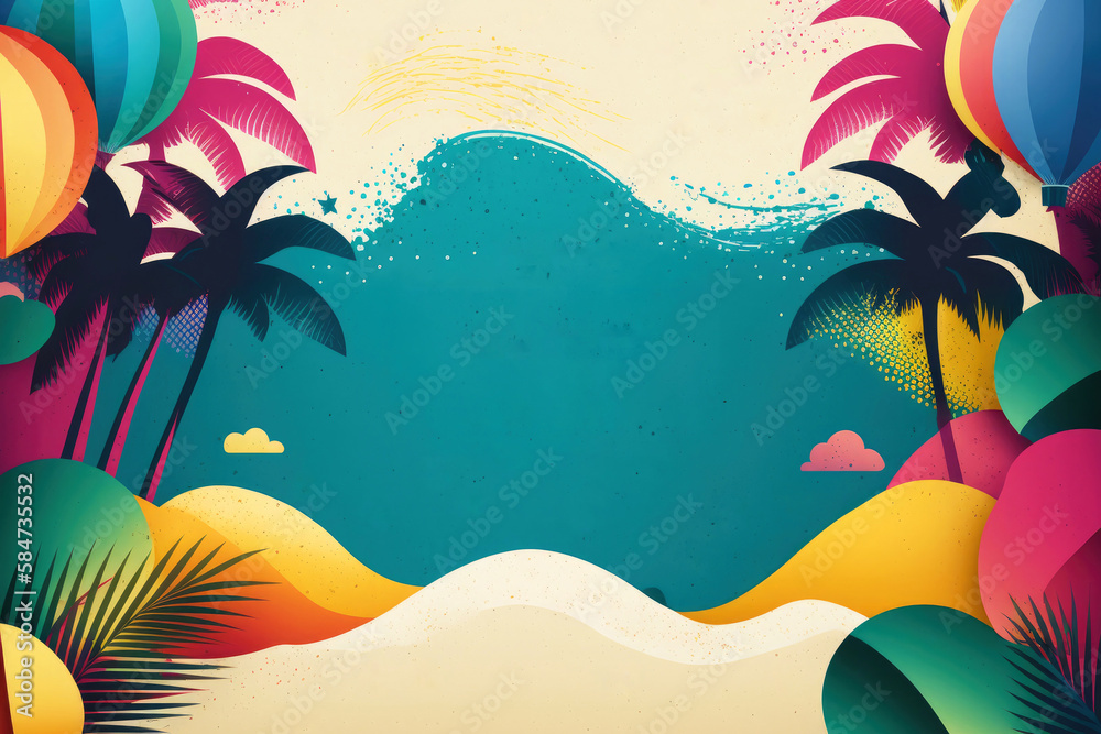 Summer background with palms, colorful beach party flyer or poster ...