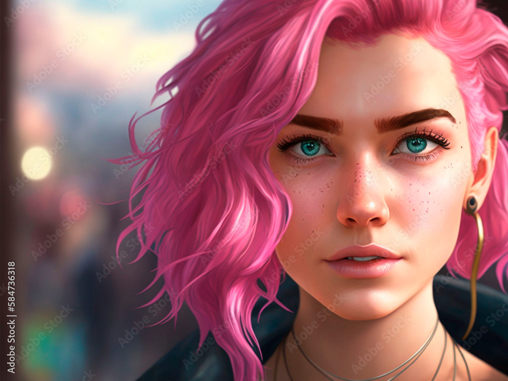 ai generated portrait of a woman with pink hair