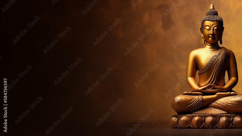 Buddhism background wallpaper with empty space for copy text. 
Buddha statue in vintage style, concept of spirituality and enlightenment.