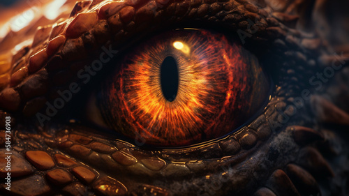 Close up of eye of mystical ancient dragon creature, generative ai. photo