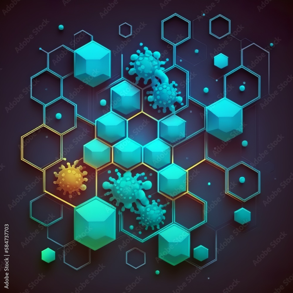 Health care and medical pattern innovation concept science background. geometric hexagons shape medicine and science background bacteria virus molecule microscope Generative AI Health care and medical pattern innovation concept science background. geometric hexagons shape medicine and science background bacteria virus molecule microscope Generative AI