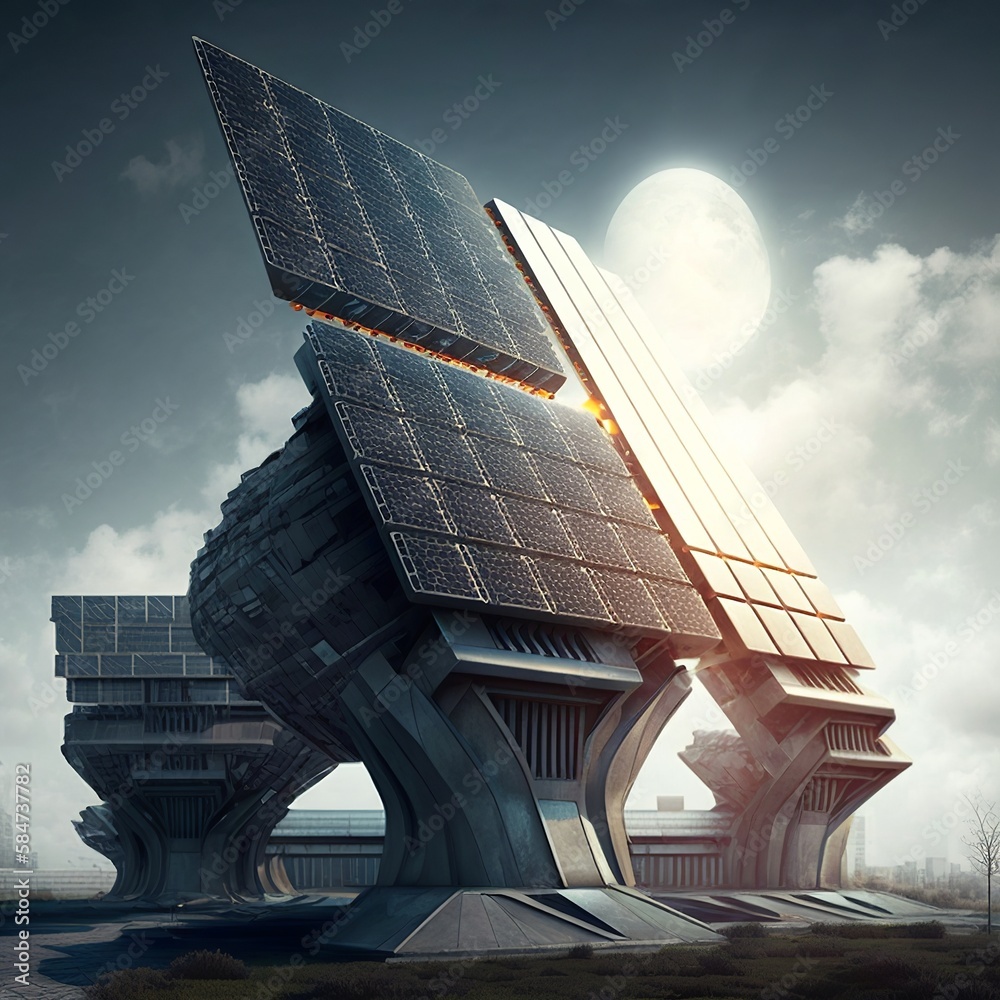 image of futuristic construction with solar panels cells power plant ...