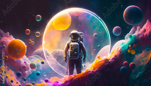 Beautiful painting of an astronaut in a colorful bubble  © Photo And Art Panda