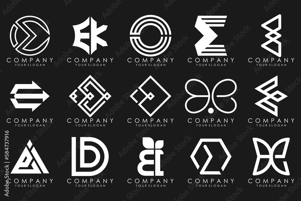 mega collection letters E logo design inspiration. Geometrical abstract logos mega collection letters E logo design inspiration. Geometrical abstract logos