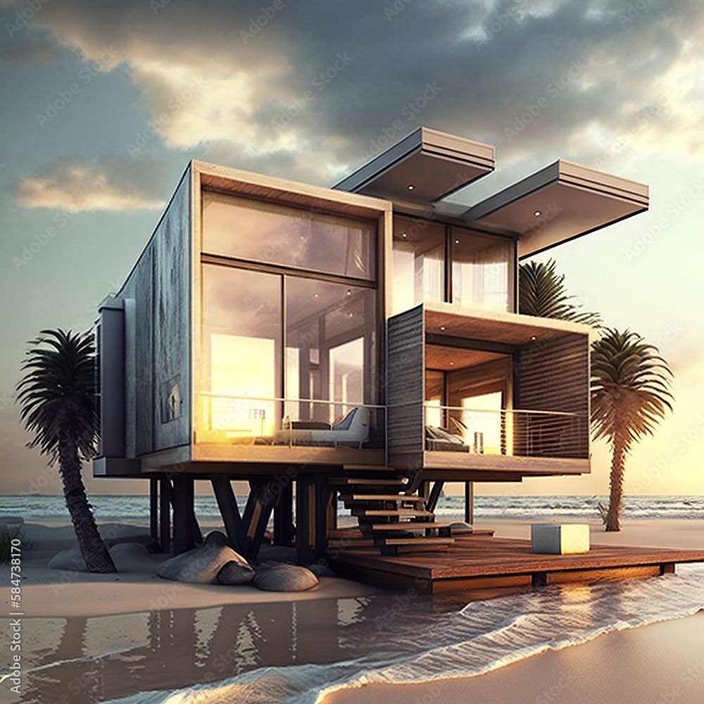 Small luxury modern beach house architecture storey with huge glass ...