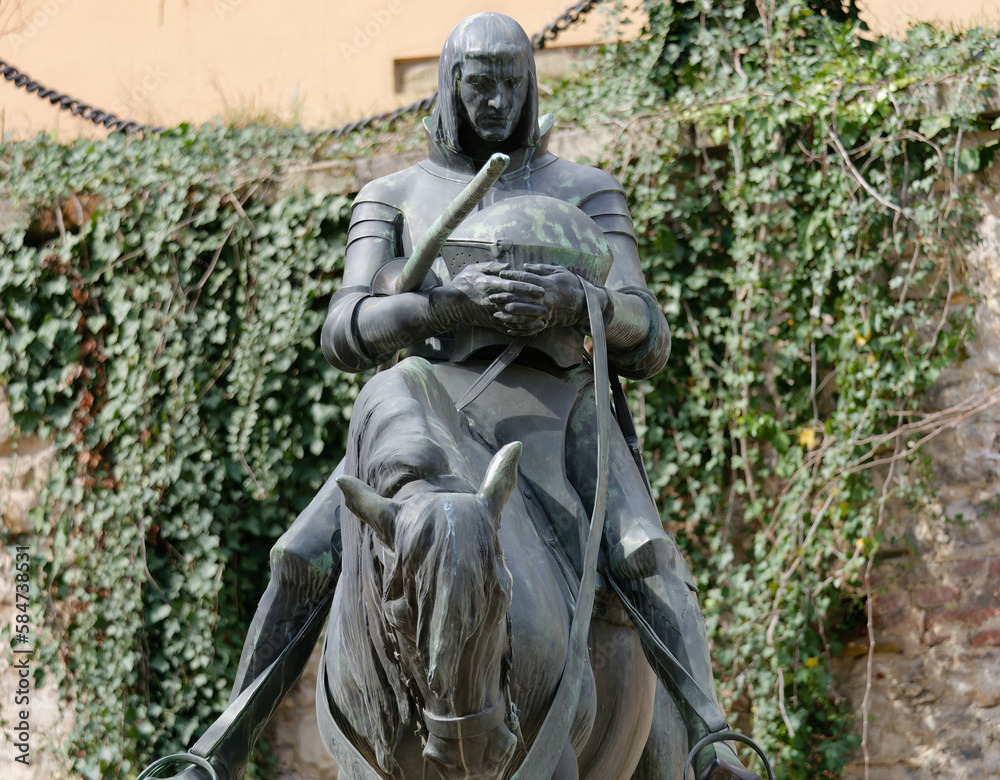 Front view of a Statue of St George on a horse near Stone Gate, Upper Town, Zagreb, Croatia