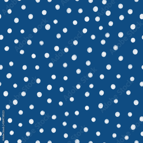 Block print polka dot pattern on blue