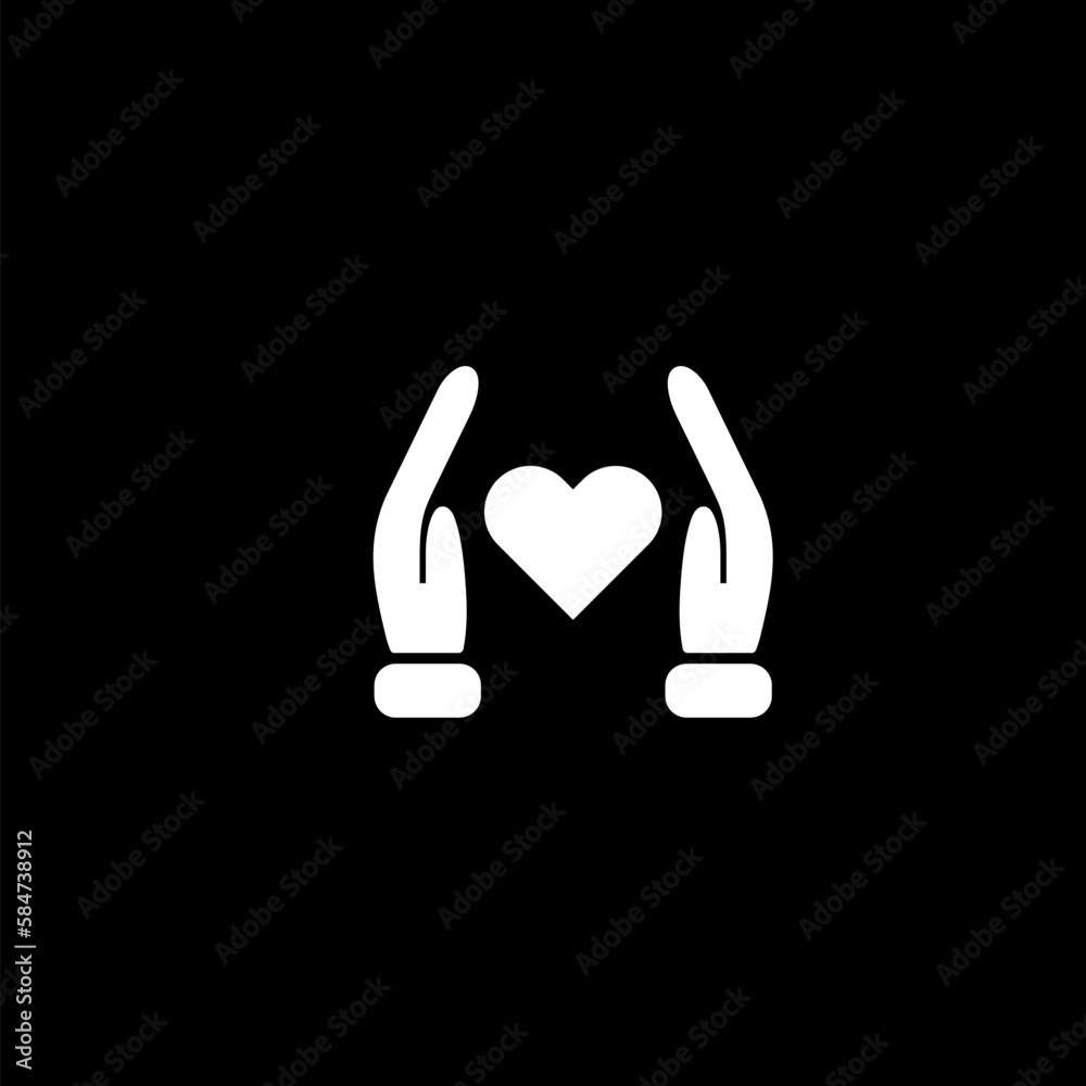 Fototapeta premium Human Hand and Heart Shape Line Icon isolated on black