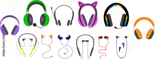 Various big and wireless headphones  vector illustration