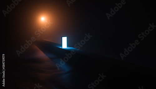 glowing portal on a long road 3d