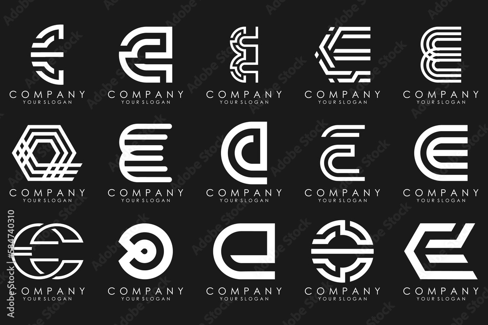 mega collection letters E logo design inspiration. Geometrical abstract logos