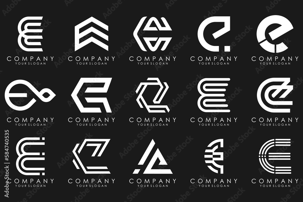 mega collection letters E logo design inspiration. Geometrical abstract logos mega collection letters E logo design inspiration. Geometrical abstract logos